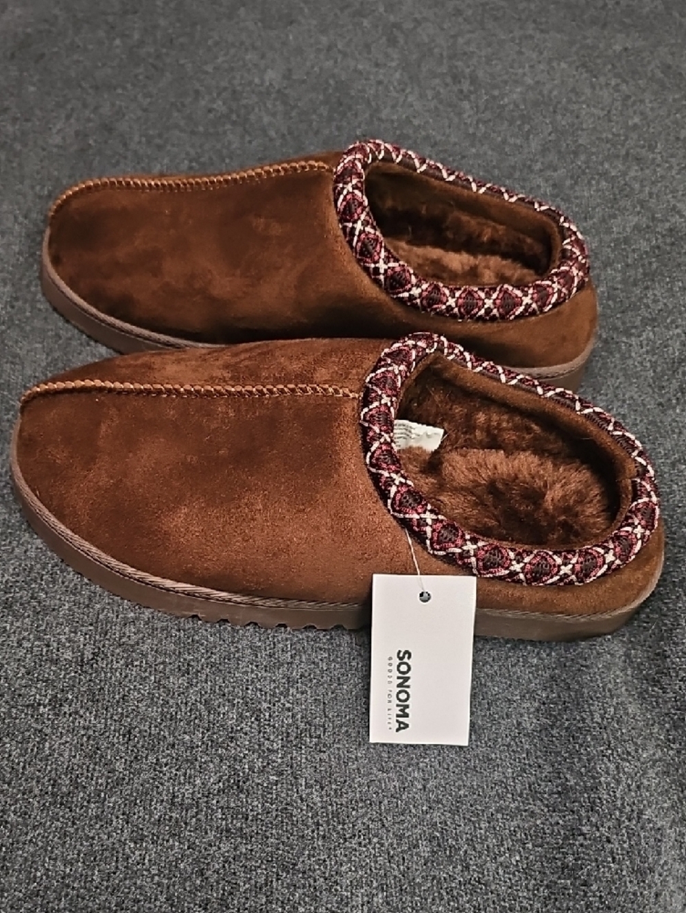 Sonoma Brown Suede-Look Fuzzy Lined Women’s Slippers - Picture 2 of 4